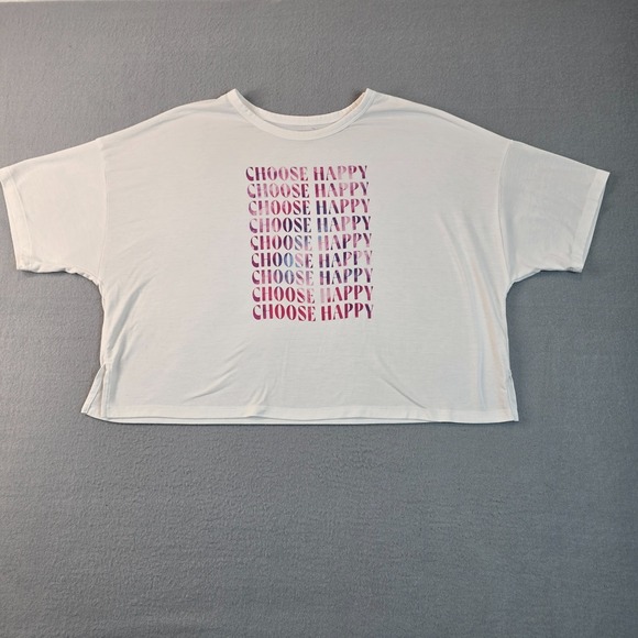 Old Navy Tops - Old Navy Cotton Choose Happy Graphic Crop Top Womens Medium White Short Sleeve